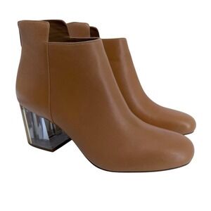 Calvin Klein Boots Womens 8 M‎ Tan Lorah Luxor Ankle Chunky Heel Leather Booties